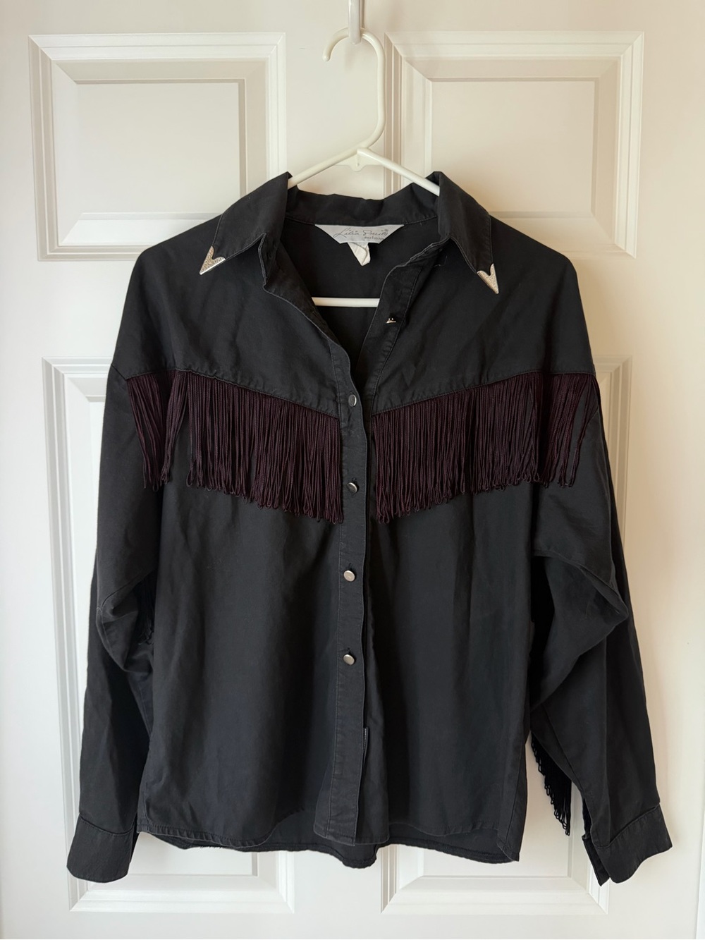 Lilia Smitty Vintage Fringed Western Shirt Silver Metal Tipped Collar Small